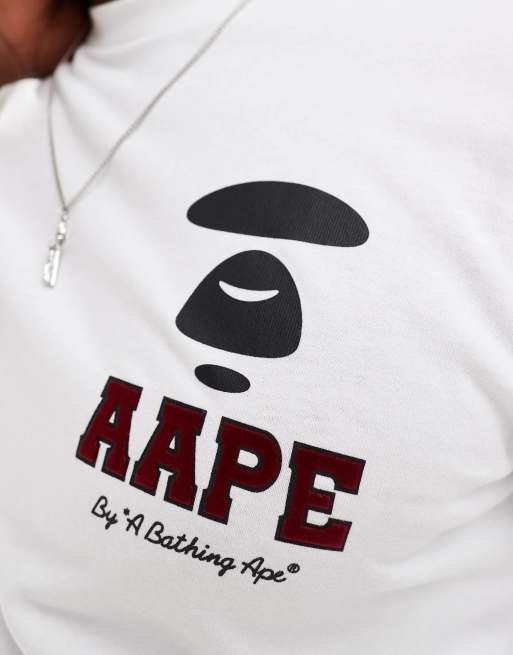 Aape By A Bathing Ape - T-shirt a maniche lunghe bianca con logo e stampa sul retro, 4 di 4