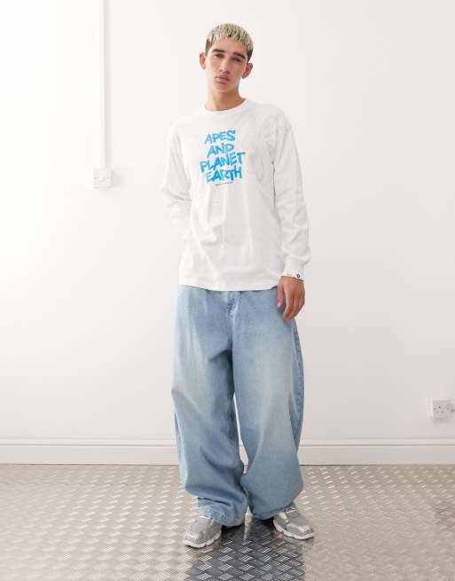Aape by A Bathing Ape - T-shirt a maniche lunghe bianca con stampe stile scarabocchio, 2 di 5
