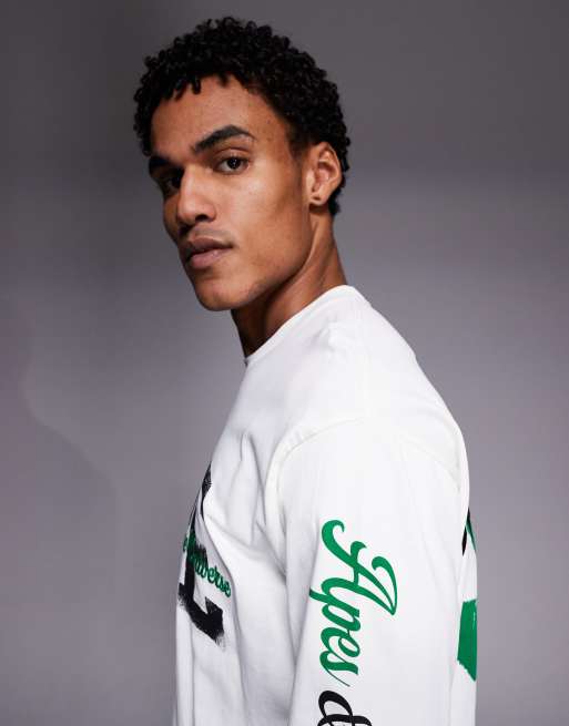 AAPE by A Bathing Ape - T-shirt a maniche lunghe bianco sporco con stampe multiple, 4 di 5
