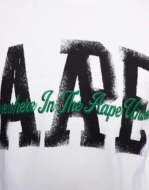 AAPE by A Bathing Ape - T-shirt a maniche lunghe bianco sporco con stampe multiple, 5 di 5