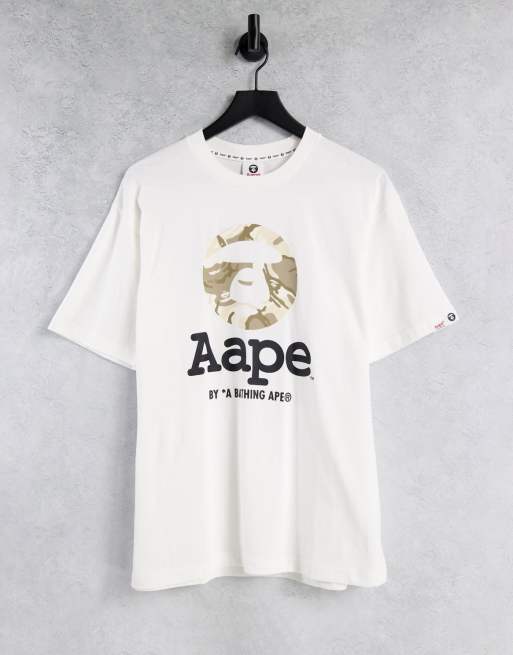 AAPE By A Bathing Ape T shirt avec imprim t te de singe motif camouflage Ivoire