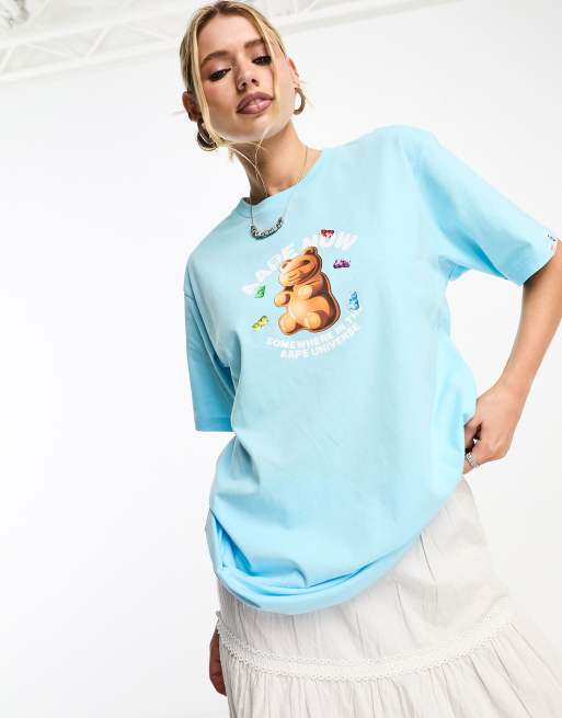 AAPE By A Bathing Ape - T-shirt blu con orsetto gommoso, 4 di 4