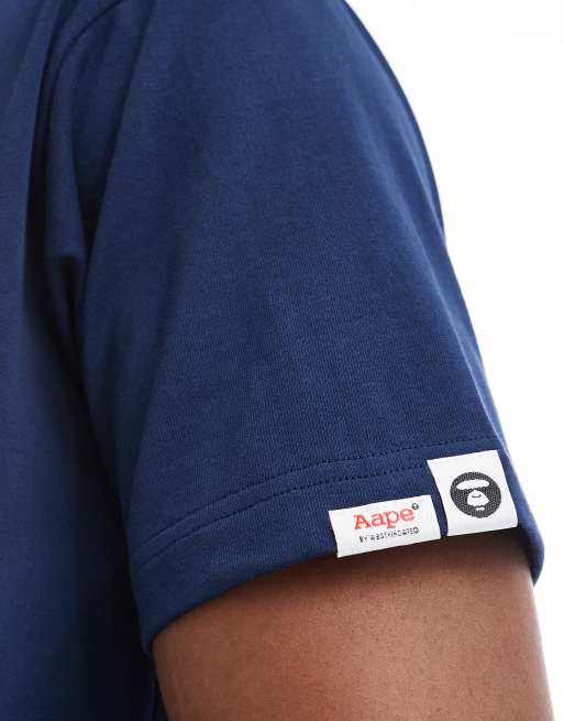 Aape by A Bathing Ape - T-shirt color blu navy con logo in rilievo, 3 di 4