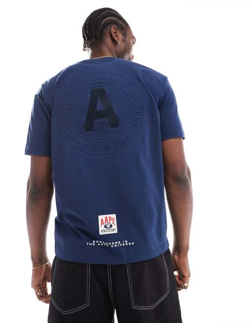 Aape by A Bathing Ape - T-shirt color blu navy con logo in rilievo, 4 di 4