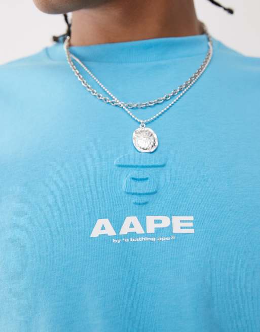 AAPE BY A BATHING APE – T-Shirt in Hellblau mit Logo und Rückenprint , 3 von 4