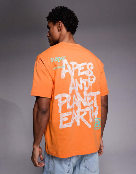 Aape by A Bathing Ape t-shirt in light orange with back and chest prints - view 1