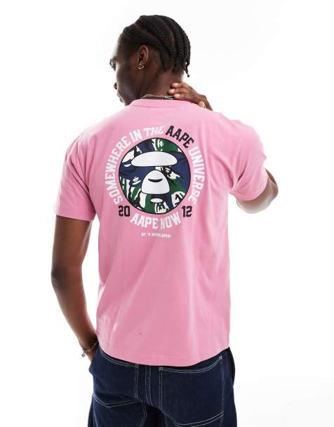 AAPE BY A BATHING APE® – T-Shirt in Rosa mit Logo und Military-Rückenprint - view 1