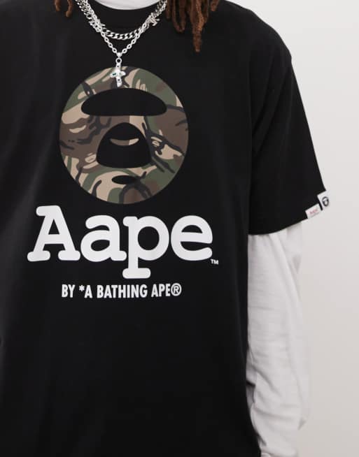 AAPE by A BATHING APE – T-Shirt in Schwarz mit Logo im Military-Muster , 3 von 4