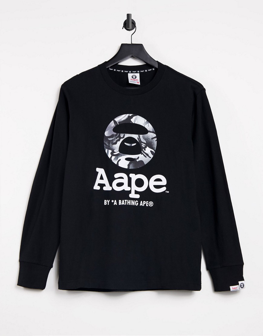 AAPE By A Bathing Ape - T-shirt met lange mouwen en klassiek logo in zwart