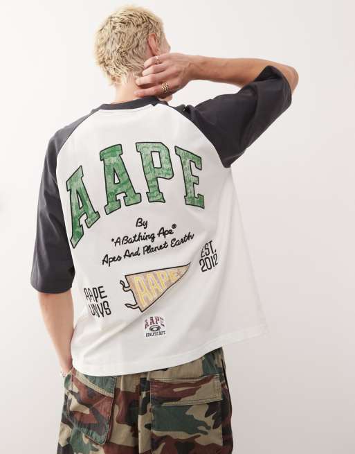 Aape By A Bathing Ape - T-shirt met lange pasvorm, raglanmouwen en logo's in donkergrijs