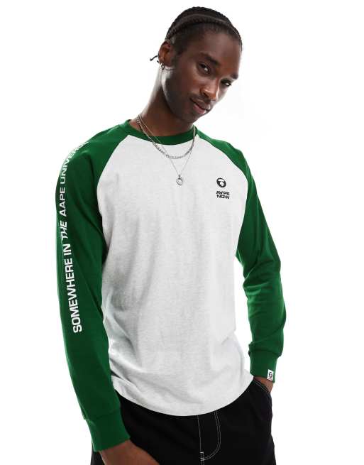 Aape By A Bathing Ape® - T-shirt met lange raglanmouwen in grijs en groen 
