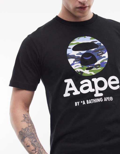 AAPE by A Bathing Ape - T-shirt nera con logo mimetico, 5 di 5