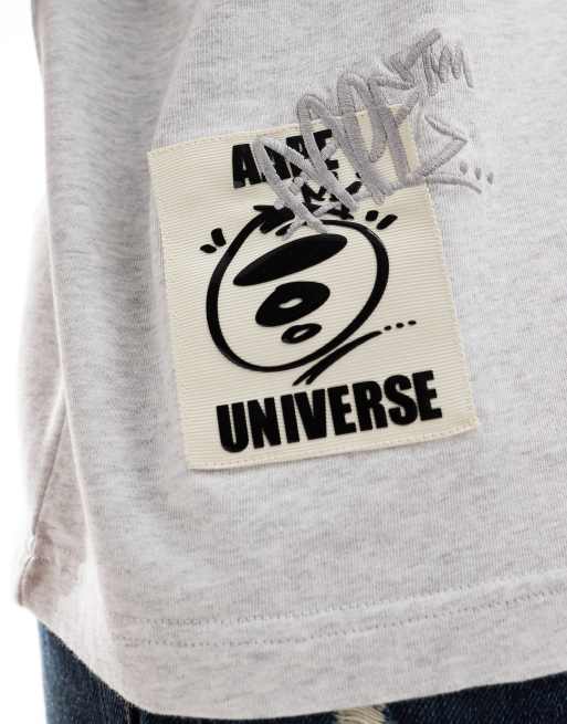 Aape By A Bathing Ape - T-shirt oversize grigia con dettaglio cut and sew, 3 di 4