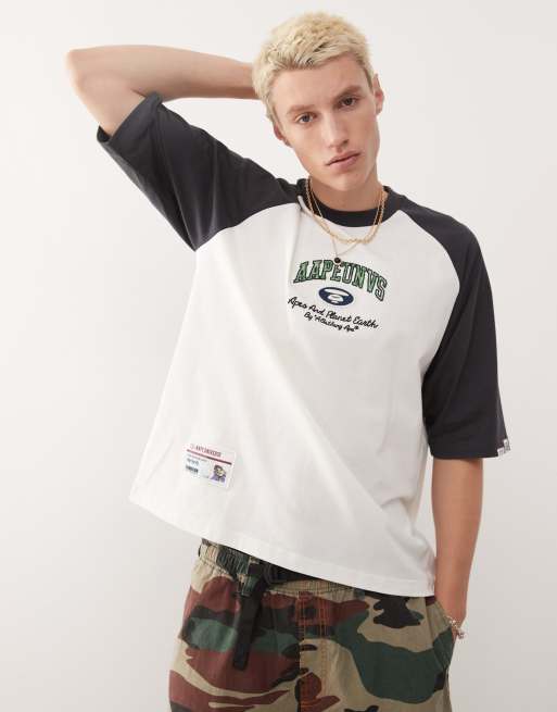 Aape by A Bathing Ape - T-shirt raglan long avec logo multicolore - Gris foncé, 4 de 4