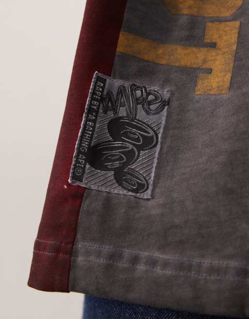AAPE by A Bathing Ape - T-shirt squadrata oversize multicolore con stampa divisa, 5 di 5