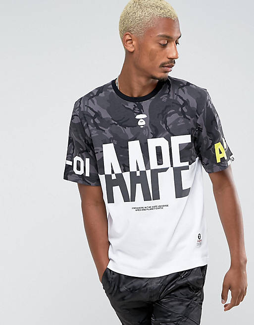 AAPE By A Bathing Ape T-Shirt With Contrast Camo Panel | ASOS