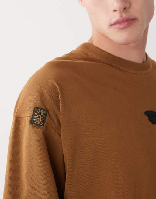AAPE by A BATHING APE - T-shirts à manches longues oversize double épaisseur à empiècement camouflage - Marron, 5 de 5