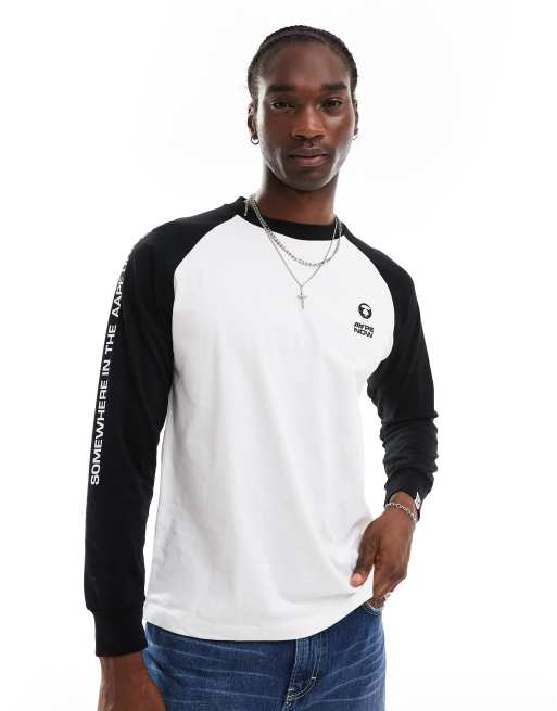 AApe By A Bathing Ape - T-shirts à manches longues raglan - Blanc et noir, 3 de 4