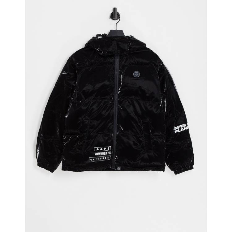 AAPE By A Bathing Ape taped puffer jacket with detachable hood in