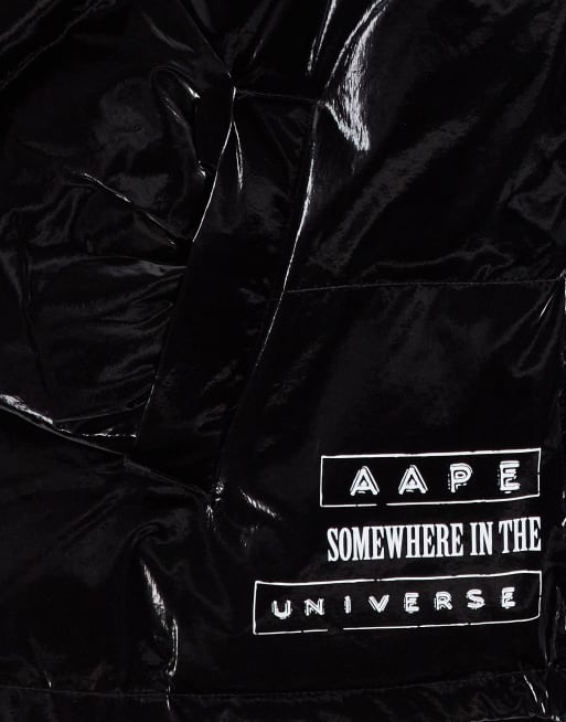 AAPE By A Bathing Ape taped puffer jacket with detachable hood in black