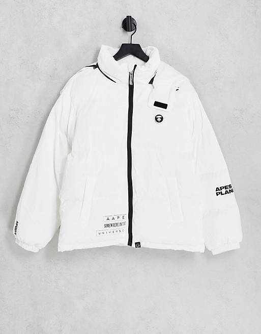 AAPE By A Bathing Ape taped puffer jacket with detachable hood in