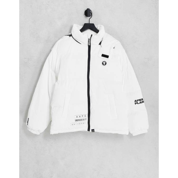 AAPE By A Bathing Ape taped puffer jacket with detachable hood in white