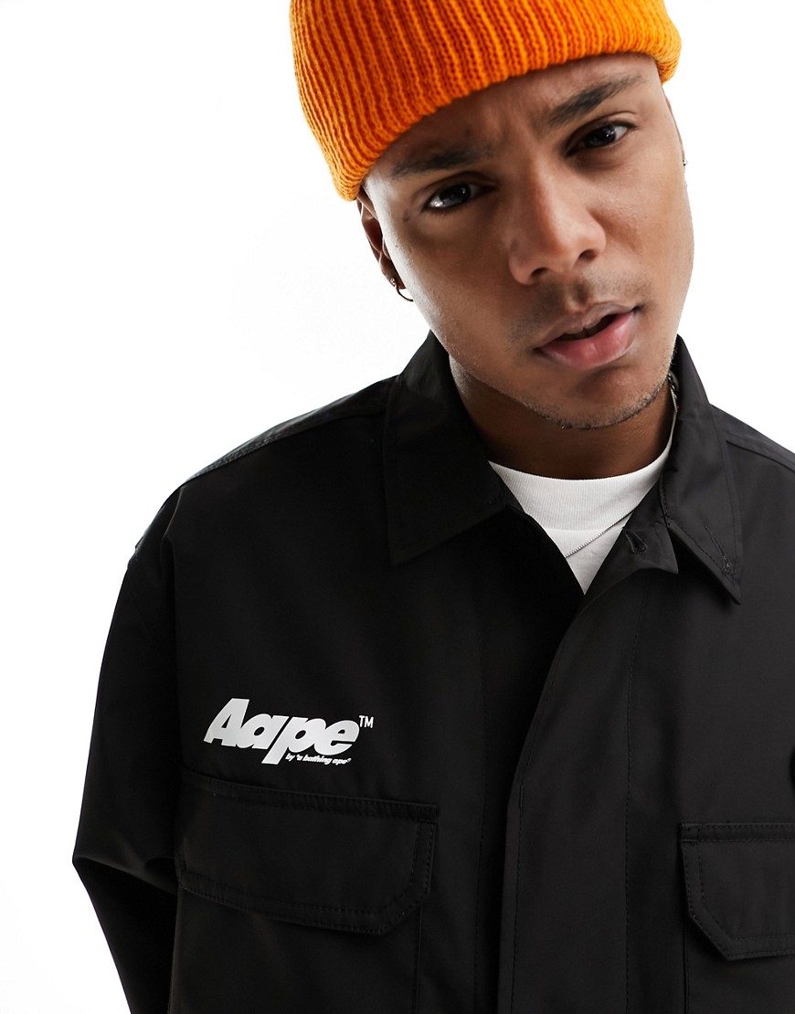 Aape By A Bathing Ape technical shacket in black with back print