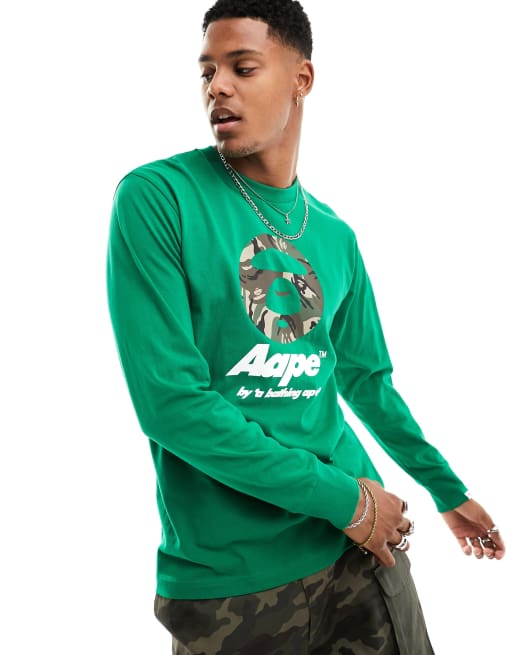 AAPE By A Bathing Ape - Top a maniche lunghe verde con viso mimetico