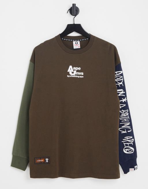 AAPE by A Bathing Ape tricolour long sleeve top in brown