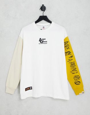 AAPE by A Bathing Ape tricolour long sleeve top in off white