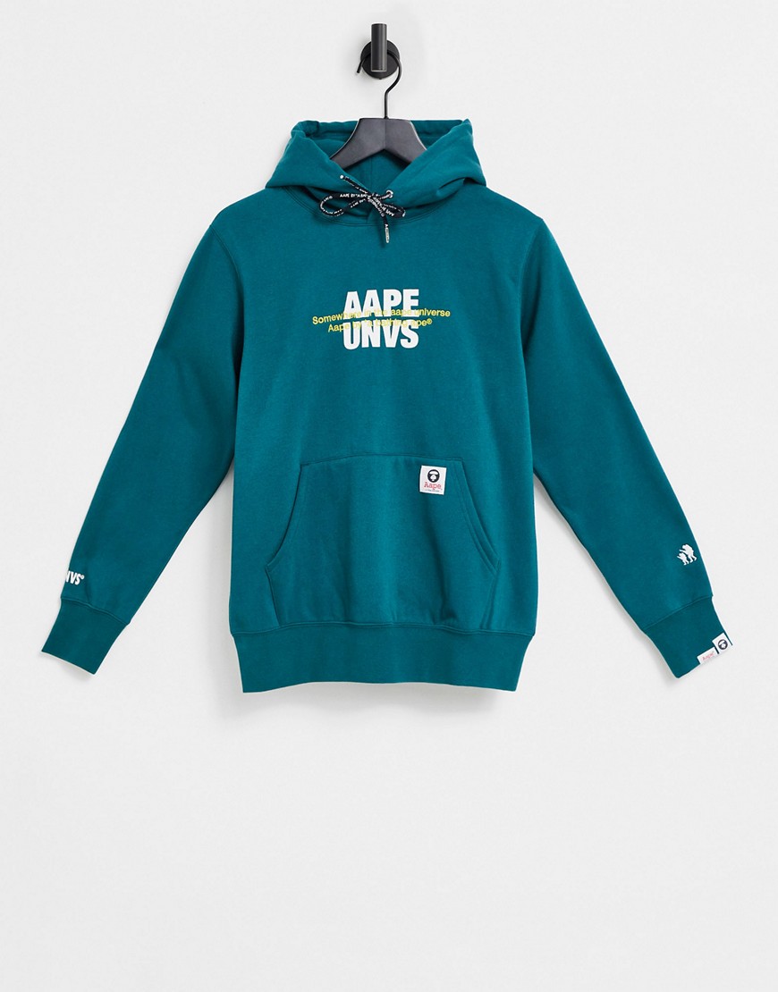 AAPE By A Bathing Ape universe back print hoodie in dark green