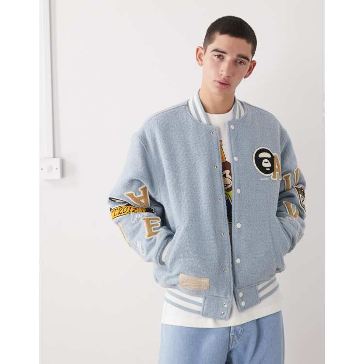 Aape By A Bathing Ape varsity bomber jacket in light blue with