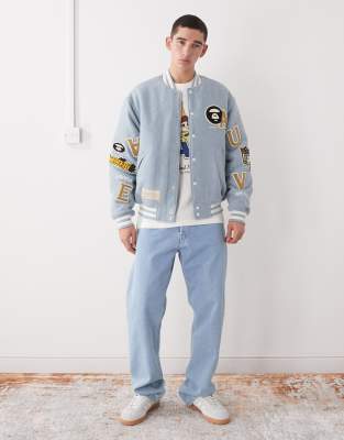 Aape By A Bathing Ape Varsity Bomber Jacket In Blue
