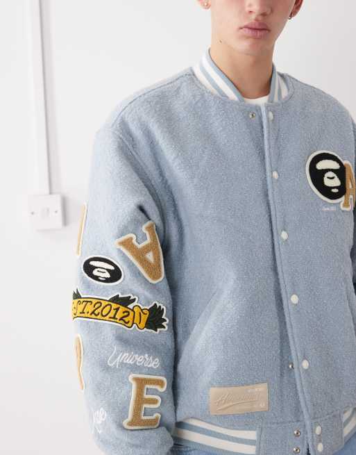 Aape By A Bathing Ape varsity bomber jacket in light blue with