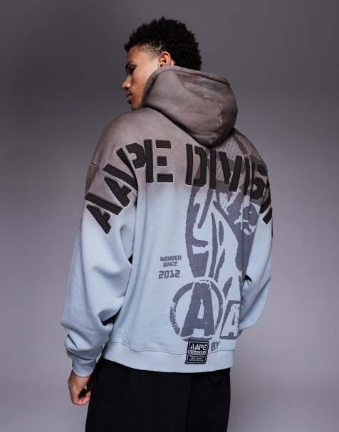 AAPE By A Bathing Ape - Vasket blå oversized pullover-hættetrøje med broderi på ryggen - view 1