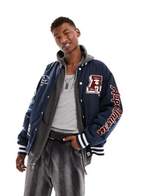 Aape By A Bathing Ape college varsity jacket in navy - ASOS Price Checker