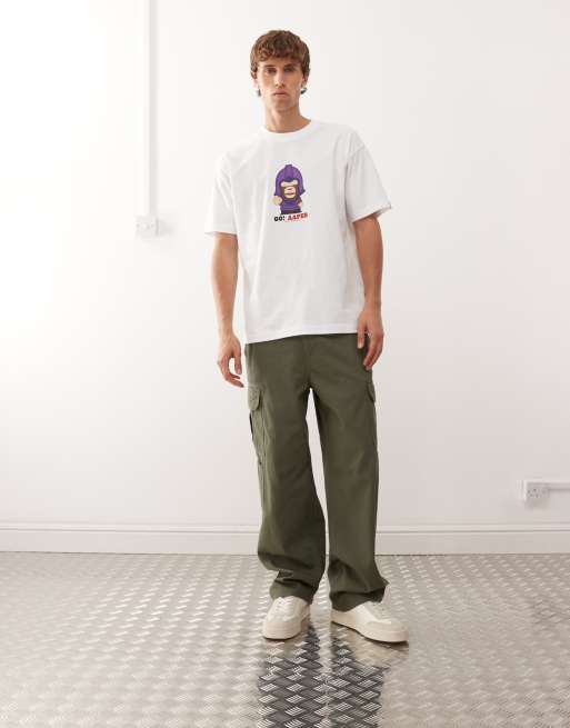 Aape By A Bathing Ape – Vit, boxig t-shirt med Go Aaper-tryck fram- och baktill, 2 av 5