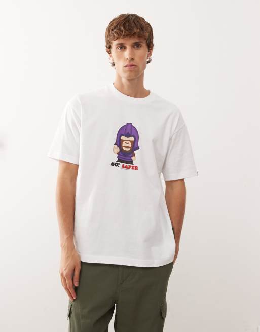 Aape By A Bathing Ape – Vit, boxig t-shirt med Go Aaper-tryck fram- och baktill, 3 av 5