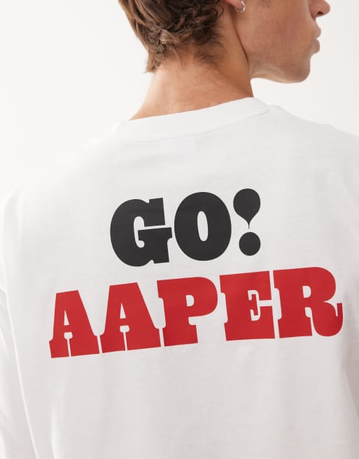 Aape By A Bathing Ape – Vit, boxig t-shirt med Go Aaper-tryck fram- och baktill, 5 av 5