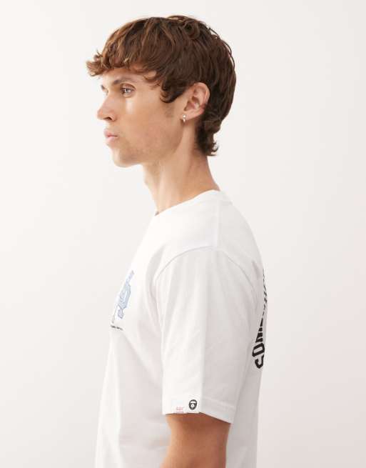 Aape By A Bathing Ape – Vit t-shirt med logga och tryck fram- och baktill, 4 av 5