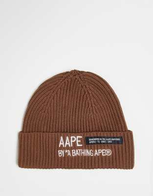 Aape by A Bathing Ape worker beanie in brown with logo embroidery