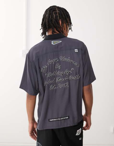 Aape by A Bathing Ape worker short sleeve shirt in dark grey with back embroidery - view 1