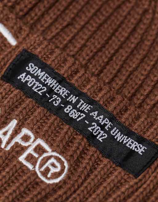 AAPE BY A BATHING APE® – Worker-Strickmütze in Braun mit Logostickerei, 3 von 4