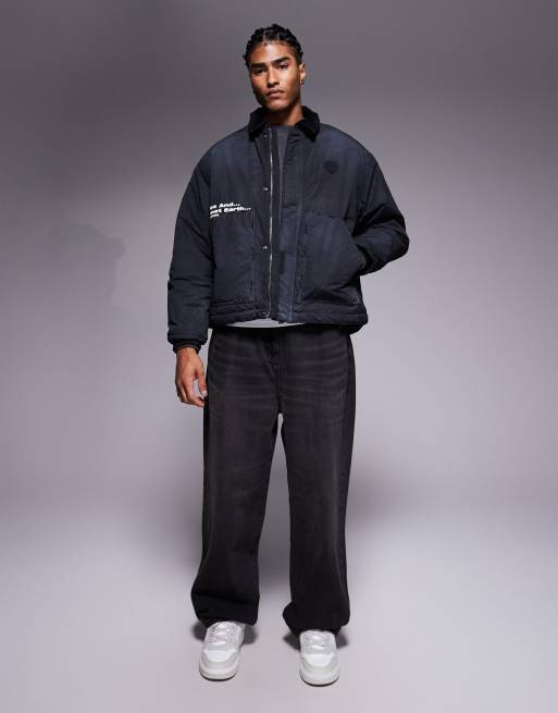 Aape By A Bathing Ape - Workwear - Recht truckerjack in overdyed zwart denim, 2 van 5