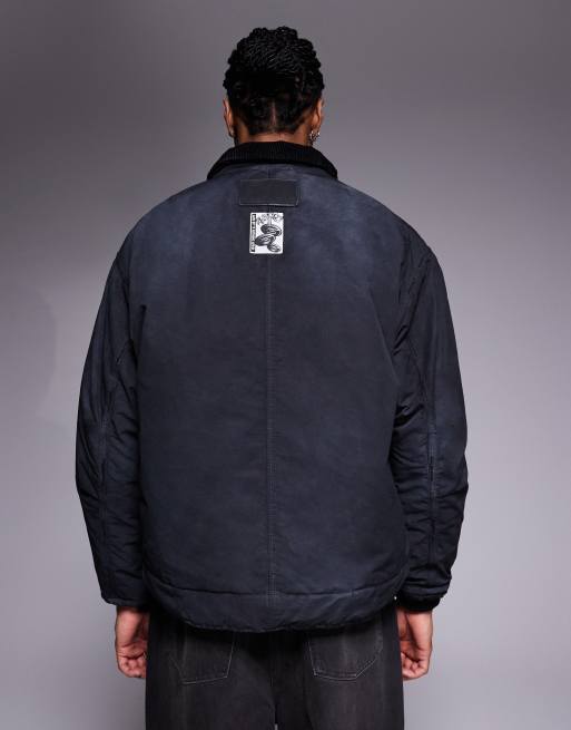 Aape By A Bathing Ape - Workwear - Recht truckerjack in overdyed zwart denim, 3 van 5