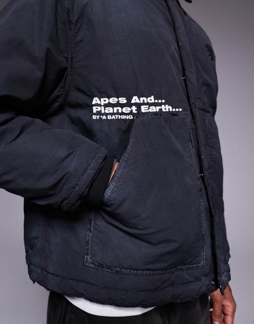 Aape By A Bathing Ape - Workwear - Recht truckerjack in overdyed zwart denim, 4 van 5