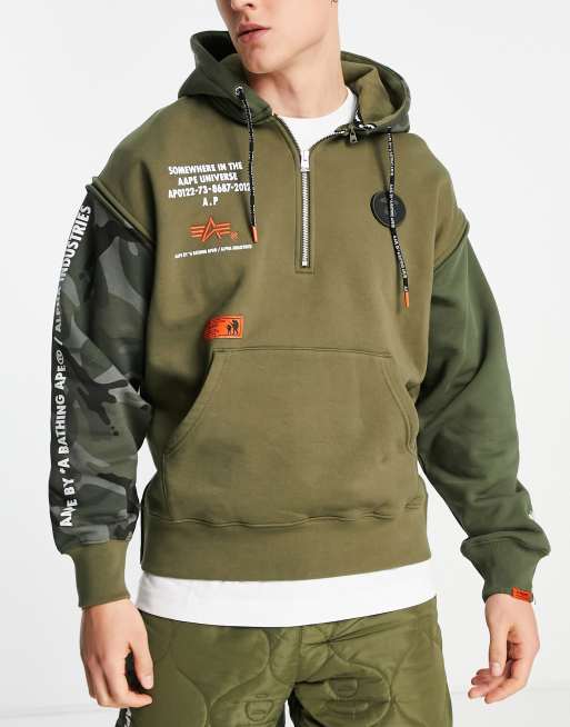 AAPE By A Bathing Ape x Alpha Industries hoodie in khaki