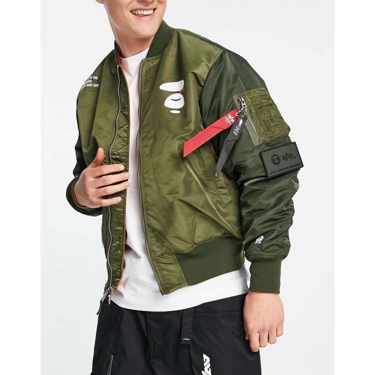 AAPE By A Bathing Ape x Alpha Industries reversible bomber jacket in khaki