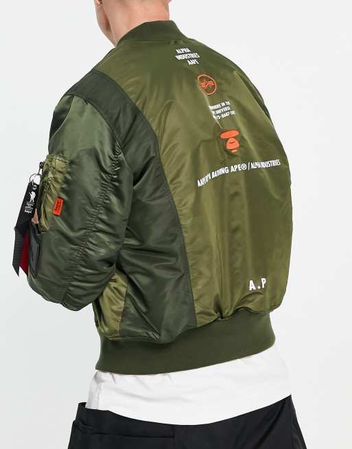 AAPE By A Bathing Ape x Alpha Industries reversible bomber jacket in khaki