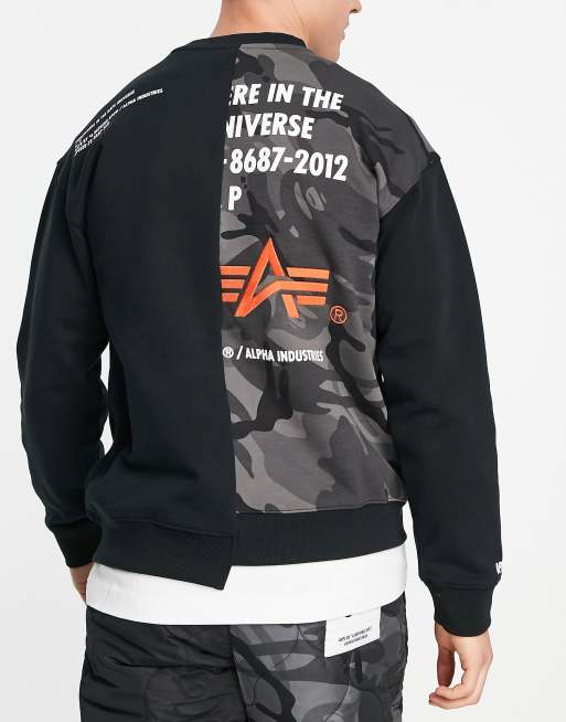AAPE × ALPHA INDUSTRIES 2024FW スウェットシャツ AAPE By A Bathing Ape x Alpha Industries split sweatshirt in black